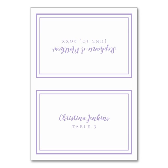 Mesa Tarjeta de lugar personalizada para boda de lavand (Anverso)
