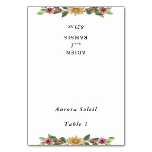 Mesa Tarjeta de lugar plegable Boho Sunflower Boda