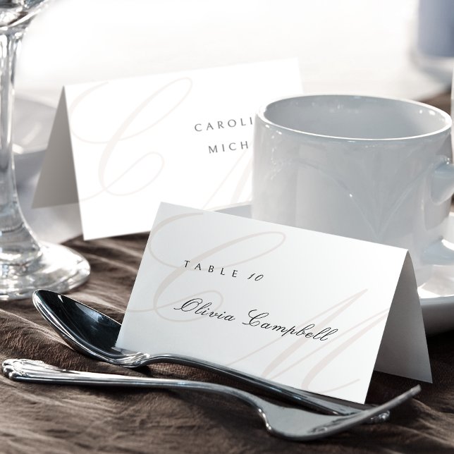 Mesa Tarjeta de lugar plegable con monograma de caligra (Classic Calligraphy Monogram Foldable Place Card)