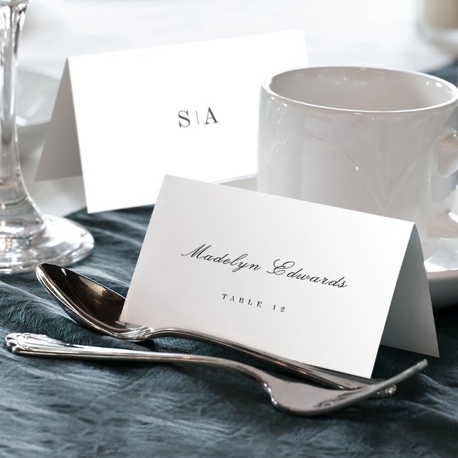 Mesa Tarjeta de lugar plegable con monograma sofisticad (Sophisticated monogram minimal Foldable Place Card)