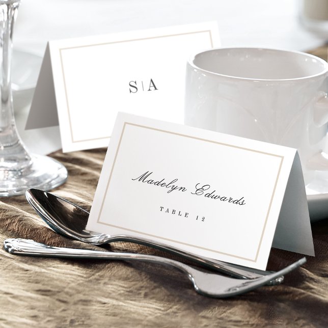 Mesa Tarjeta de lugar plegable con monograma sofisticad (Sophisticated monogram minimal Foldable Place Card)