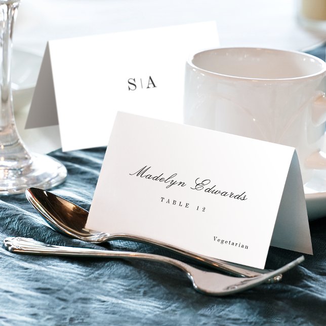 Mesa Tarjeta de lugar plegable mínima Sofisticada en mo (Sophisticated monogram minimal Foldable Place Card)