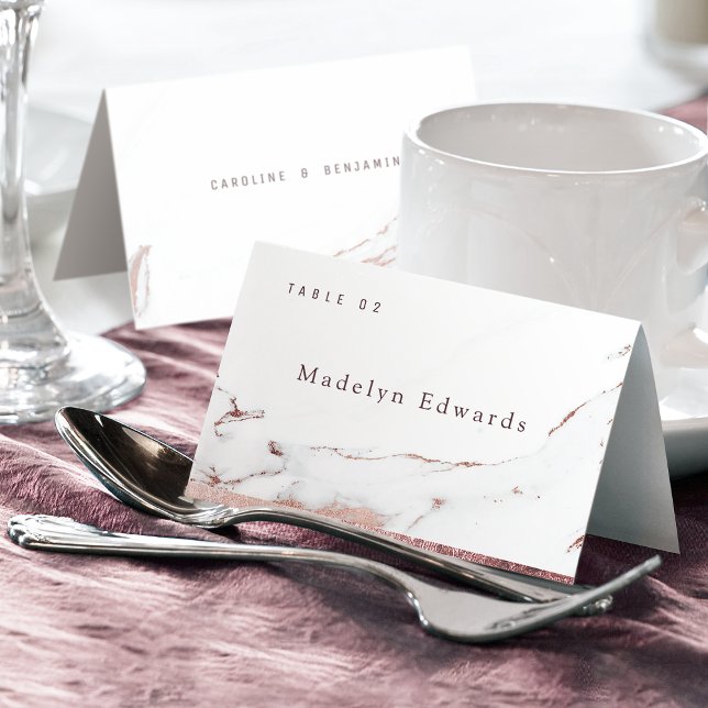 Mesa Tarjeta de lugar plegable moderna de mármol de oro (Faux rose gold marble modern Foldable Place Card)