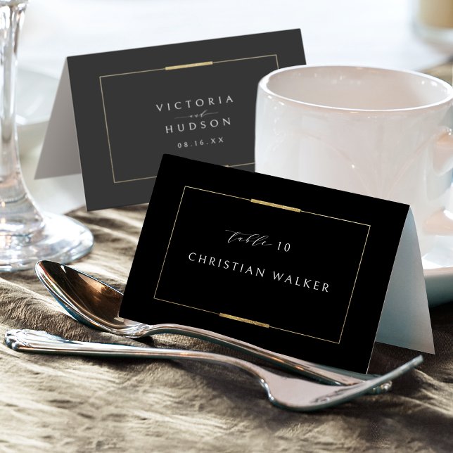 Mesa Tarjeta de lugar plegable simple de elegancia enma (Framed Elegance Black Simple Foldable Place Card)