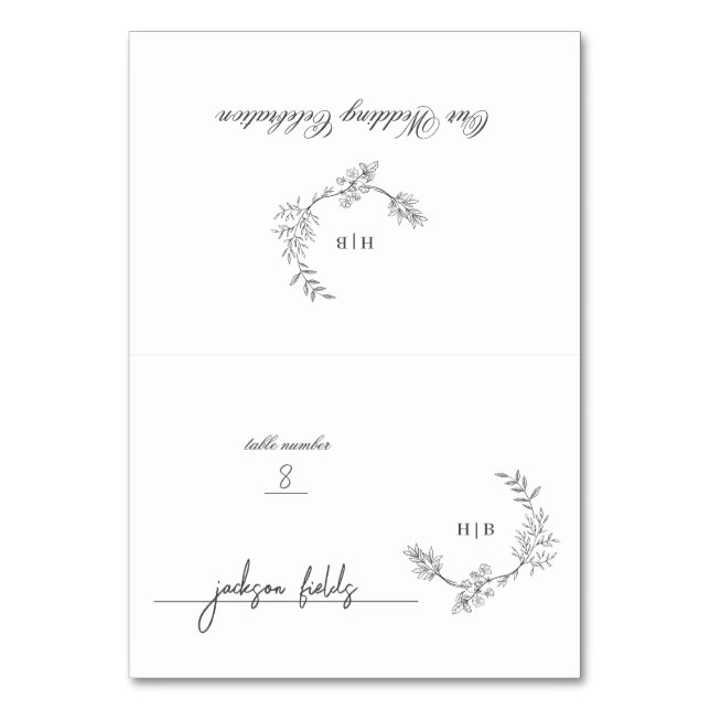 Mesa Tarjeta de Monograma de la flor plegada DIY (Anverso)