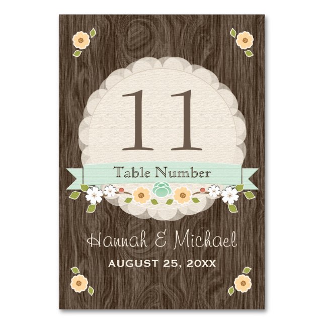 MESA TARJETA DE NÚMERO DE TABLA BODA DE ENCANTO DE PAÍS (Reverso)