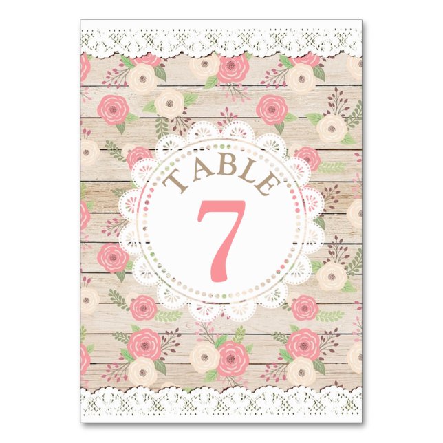 Mesa Tarjeta de número de tabla Boda de flores rosadas  (Anverso)