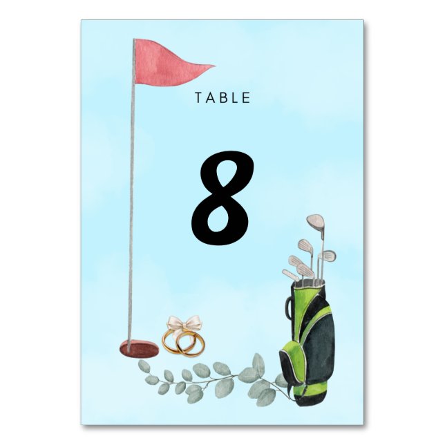 Mesa Tarjeta de número de tabla Boda de golf Bride & Gr (Anverso)