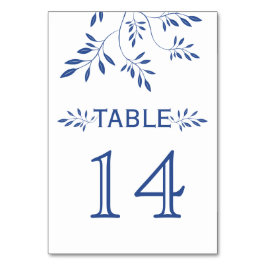 Mesa Tarjeta de número de tabla boda de hojas azul índi