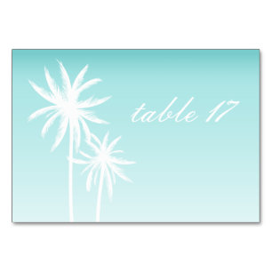 Mesa Tarjeta de número de tabla Boda de palmeras Aqua