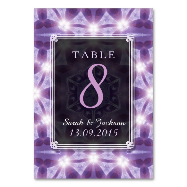 Mesa Tarjeta de número de tabla Boda mágico morado de l (Reverso)