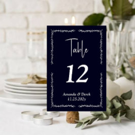 Mesa Tarjeta de número de tabla Boda negro azul oscuro 