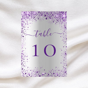 Mesa Tarjeta de número de tabla boda violeta plateada