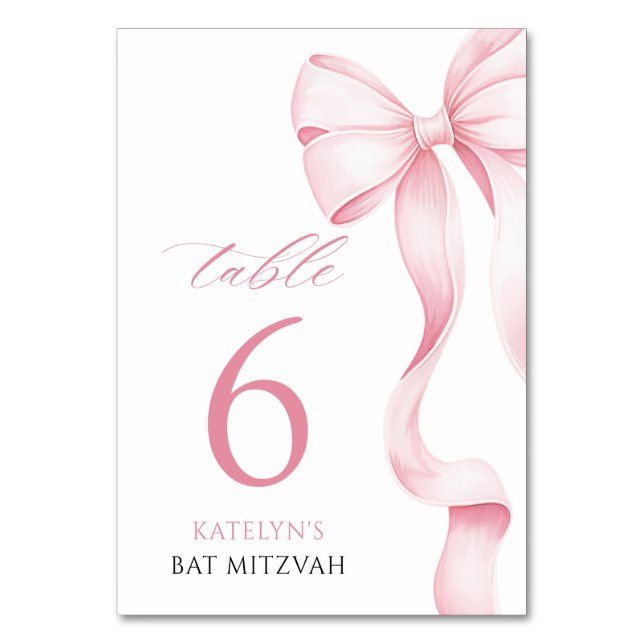 Mesa Tarjeta de número de tabla Bow Bat Mitzvah (Anverso)