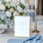 Mesa Tarjeta de número de tabla de Boda azul y azul tur<br><div class="desc">Fije el tono para su elegante celebración costera con esta minimalista tarjeta de número de mesa de la colección Moda costera. Con un suave guión azul polvoriento sobre un fondo blanco limpio, aporta una sofisticación sin esfuerzo a su hueco de tablero boda. Perfecto para bodas en la playa, recintos costeros...</div>