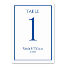 Tarjeta de número de tabla de Boda blanco y naval 