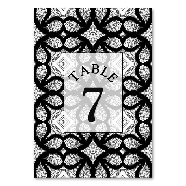 Mesa Tarjeta de número de tabla de Boda blanco y negro (Anverso)