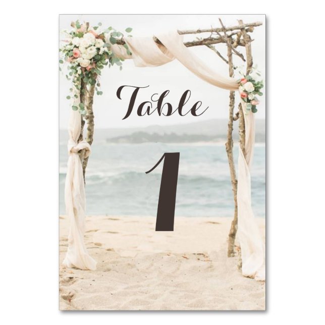 Mesa Tarjeta de número de tabla de Boda de Beach Arbor (Anverso)
