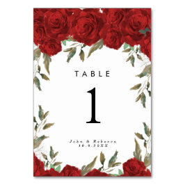 Mesa tarjeta de número de tabla de boda de color rojo r