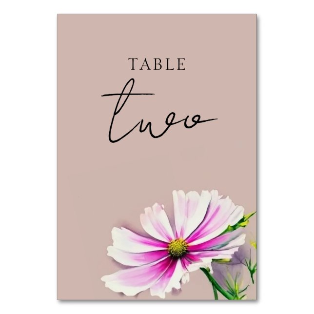 Mesa Tarjeta de número de tabla de Boda de flores silve (Anverso)