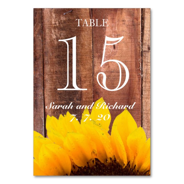 Mesa Tarjeta de número de tabla de Boda de girasol ruso (Anverso)