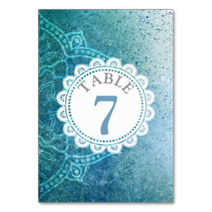 Mesa Tarjeta de número de tabla de Boda de Mandala azul