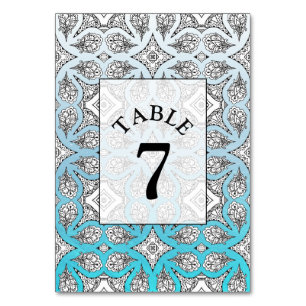 Mesa Tarjeta de número de tabla de Boda de Mandala azul