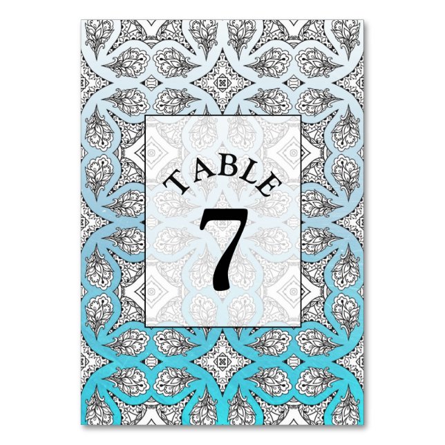 Mesa Tarjeta de número de tabla de Boda de Mandala azul (Anverso)