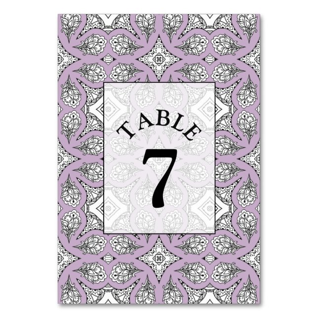 Mesa Tarjeta de número de tabla de Boda de Mandala púrp (Anverso)