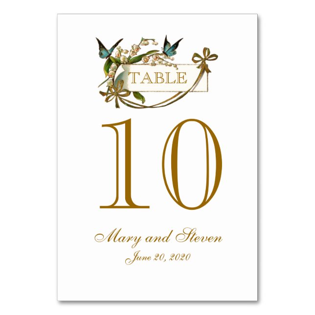 Mesa Tarjeta de número de tabla de Boda de mariposa azu (Anverso)