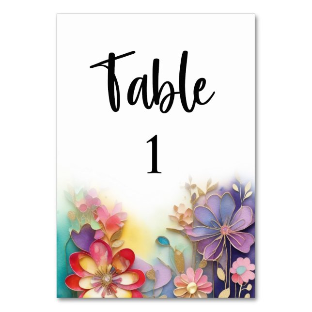 Mesa Tarjeta de número de tabla de boda floral (Anverso)