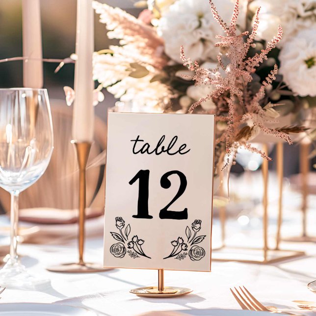 Mesa Tarjeta de número de tabla de Boda floral simple y (Hand Drawn Floral Wedding Table Number)