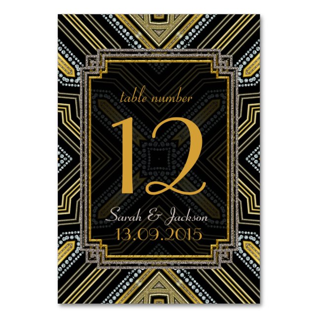 Mesa Tarjeta de número de tabla de Boda negro de oro Ar (Anverso)