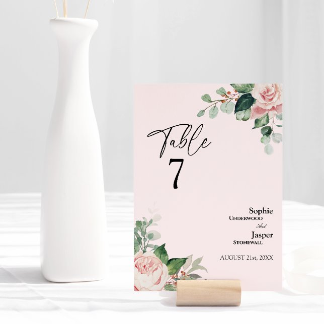 Mesa Tarjeta de número de tabla de Boda rosa floral de  (Subido por el creador)