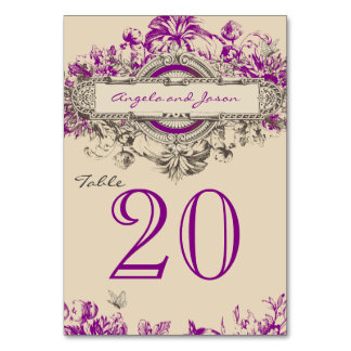 Mesa Tarjeta de número de tabla de bodas violetas púrpu