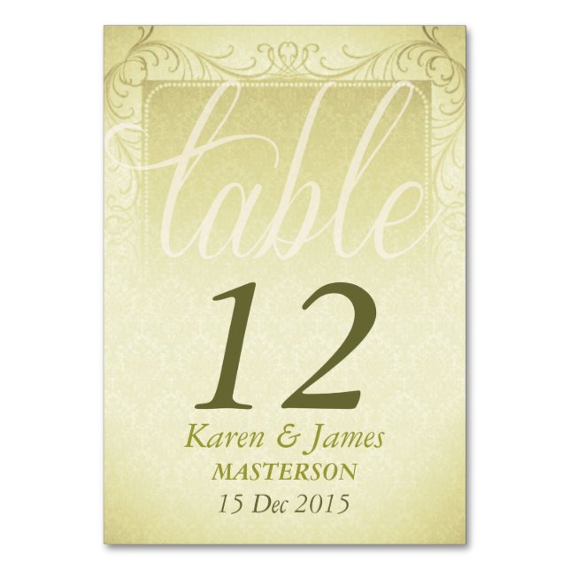 Mesa Tarjeta de número de tabla de casamiento de Damasc (Anverso)