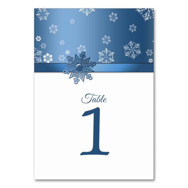 Mesa Tarjeta de número de tabla de copos de nieve azul  (Anverso)