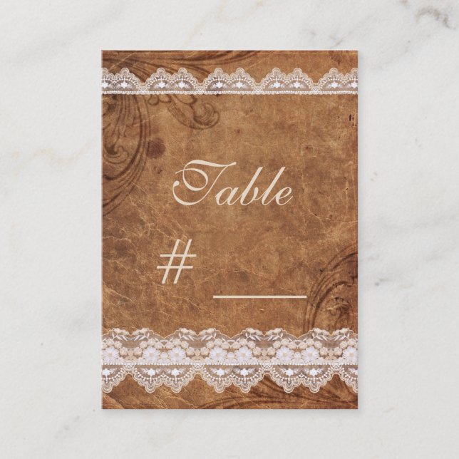 Mesa Tarjeta de número de tabla de cuero y encaje de vi (Anverso)