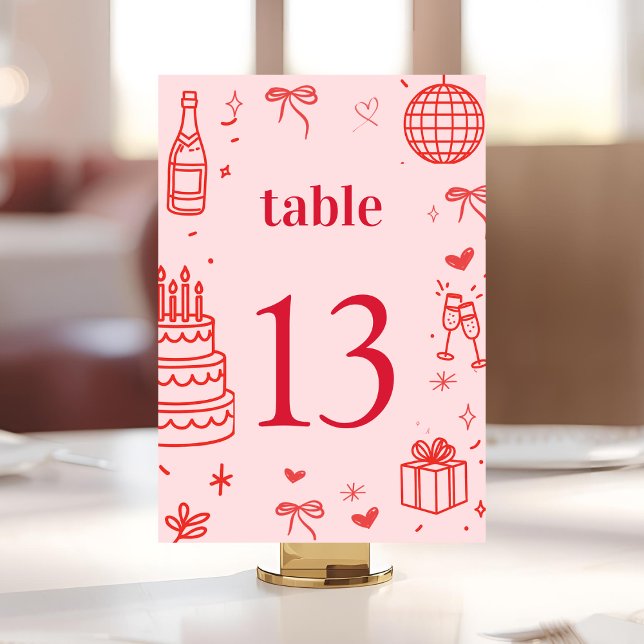 Mesa Tarjeta de número de tabla de cumpleaños rosa | Sa (Subido por el creador)