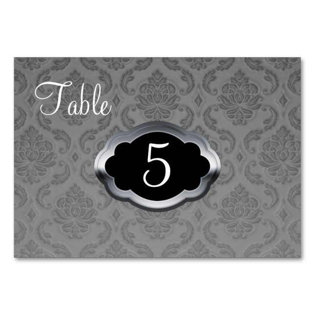 Mesa Tarjeta de número de tabla de Damasco gris platead (Anverso)