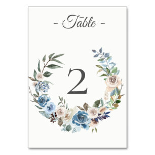Mesa Tarjeta de número de tabla de flor de crema azul t
