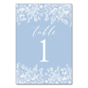 Mesa Tarjeta de número de tabla de flores blancas azule