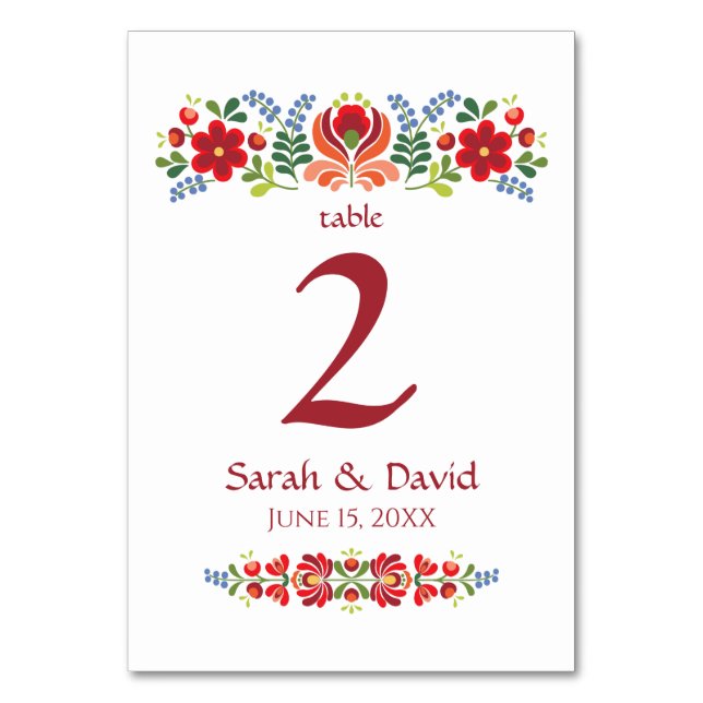 Mesa Tarjeta de número de tabla de flores rojas de dise (Anverso)
