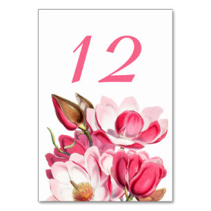 Mesa Tarjeta de número de tabla de magnolias rosadas Bo