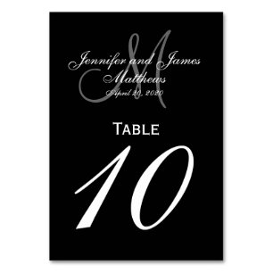 Mesa Tarjeta de número de tabla de monograma gris negro