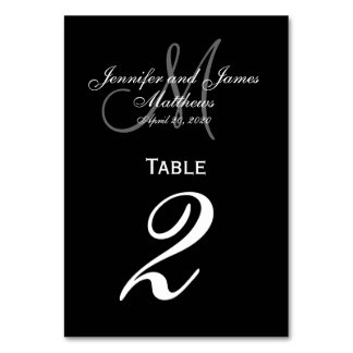 Mesa Tarjeta de número de tabla de monograma gris negro