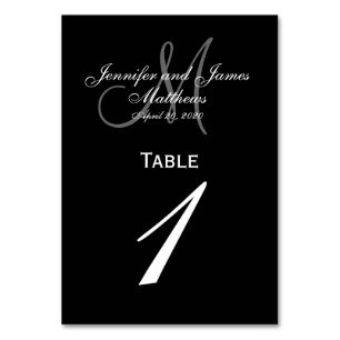 Mesa Tarjeta de número de tabla de monograma gris negro