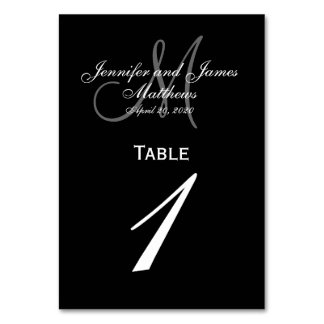 Mesa Tarjeta de número de tabla de monograma gris negro