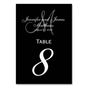 Mesa Tarjeta de número de tabla de monograma gris negro
