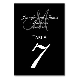 Mesa Tarjeta de número de tabla de monograma gris negro